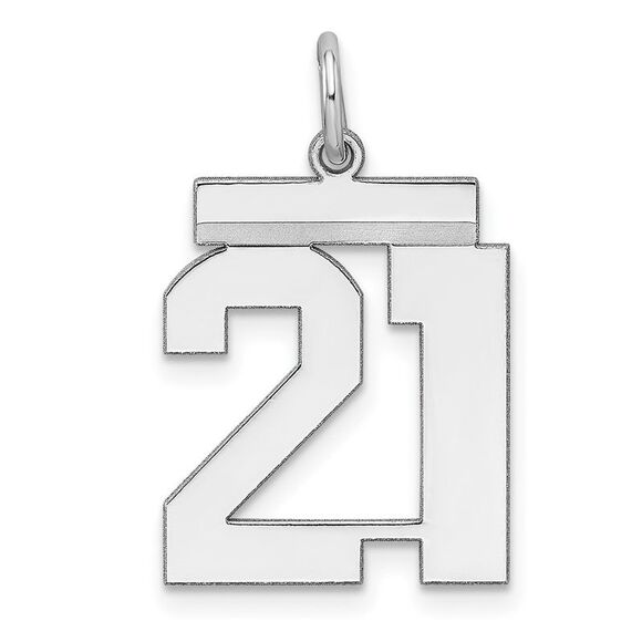 Sterling Silver Athletic Collection Medium Polished Number 21 Pendant